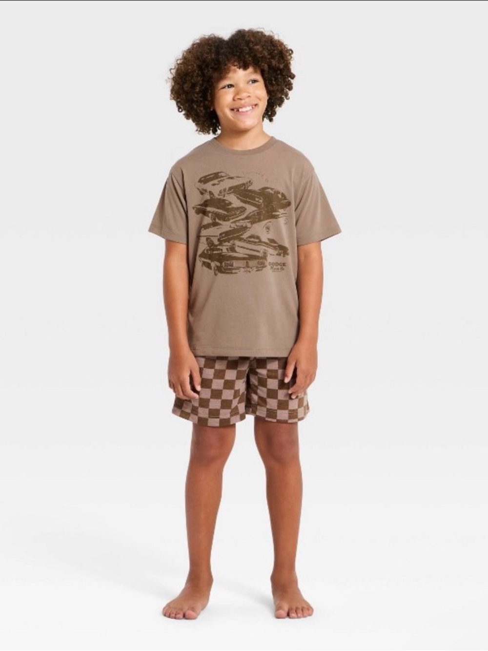 Boys' 2pc Dodge T-Shirt and Shorts Pajama Set - Brown L